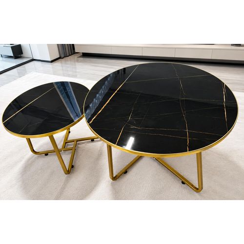 Ensemble de 2 tables basse de salon moderne pour salon, bureau et balcon - NOIR