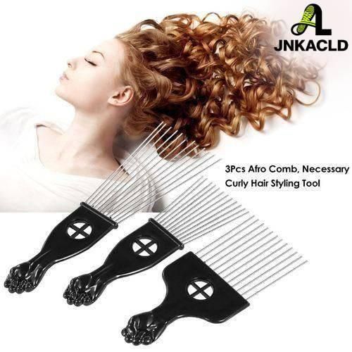 Ensemble De Peignes Noir 3Pcs Peigne Métallique Style Afro Cheveux Bouclés