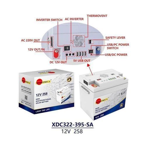 Sun Africa Batterie Solaire 12 V 258 Ah Multifonction Avec 4 Port USB