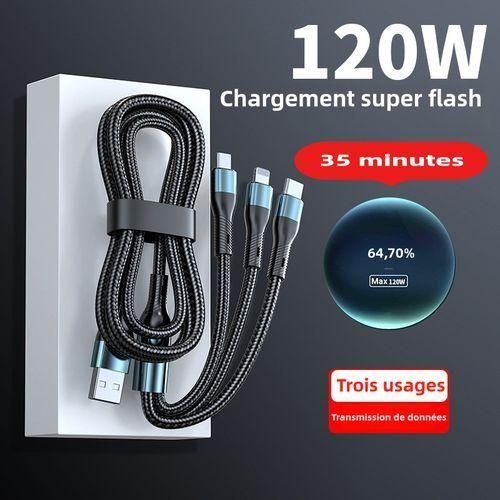 Câble De Charge Rapide 3-en-1 De 120 W, Un Vers Trois