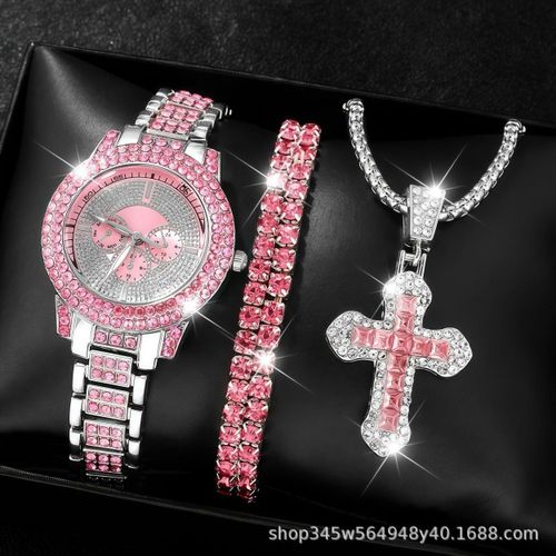 Ensemble Montre & Bijoux Femme 3-en-1 Rose