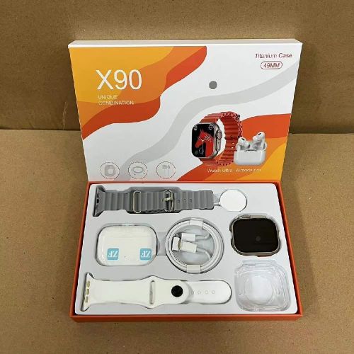 Kit X90 Montre connectée, deux bracelets: silicone et airpords.