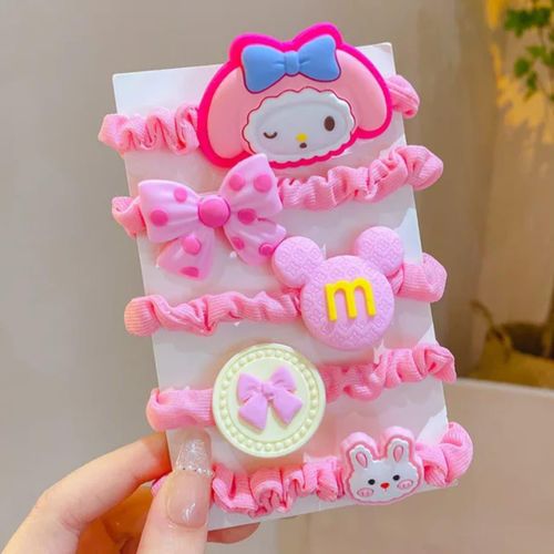 Lot de 5 Chouchous / Élastiques à Cheveux pour Fille - Thème Kawaii Rose