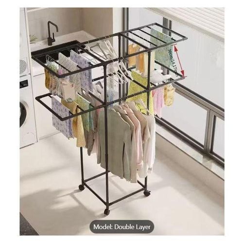 Étagère à vêtements polygone robuste et facile à installer, extension de sol pour balcon avec roulettes universelles et cintre rotatif à 360 degrés, rangement de chambre à coucher à 1 ou 2 niveaux, convient pour vêtements, chapeaux, sous-vêtements