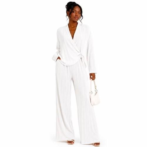 Ensemble Plissé & Pantalon Fluide - Blanc