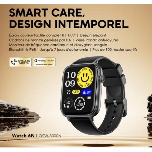 Montre Connectée Watch 6N - Appel Bluetooth - Suivi Sport & Santé - Etanche IP68 - Verre anti-rayures