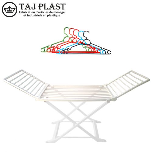 Séchoir à Linge Blanc + 5 Cintres Plastique Multicouleurs