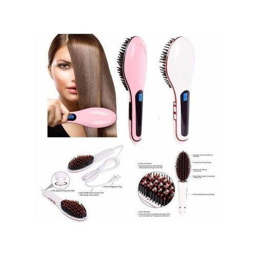 Brosse Peigne Lissante Chauffante Lisseur Avec Ecran LCD - Rose