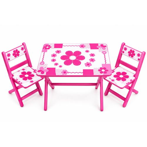 Ensemble table et 2 chaises pliantes pour enfant – Motif fleurs