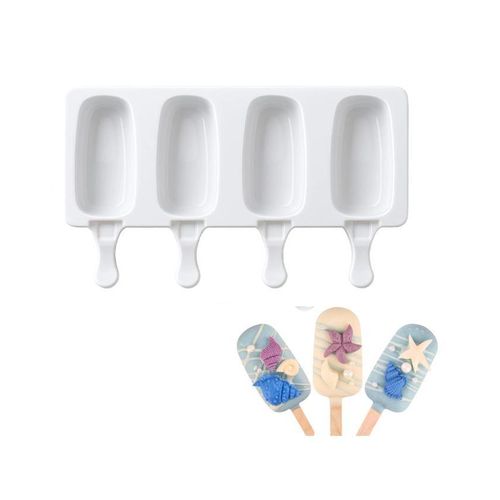 Moules à popsicles en silicone, grand format ovale avec 4 cavités, moules à glace faits maison, adaptés pour crème glacée, cakesicles, cake pops (blanc)
