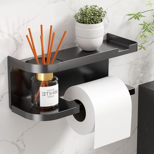 Self-Adhesive Bathroom Shelf with Toilet Paper Holder –Wall Mounted Storage Rack
