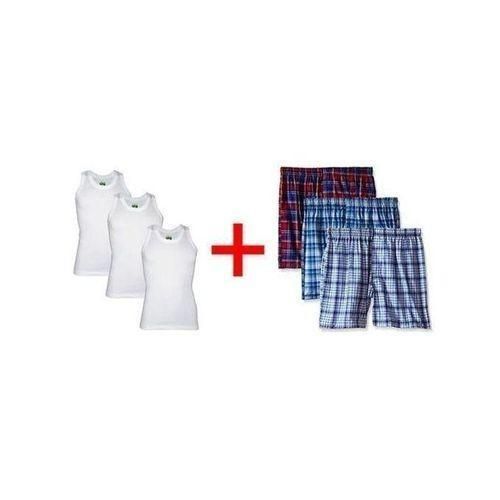 Lot de 3 débardeurs blancs 100% coton + 3 boxers multicolores