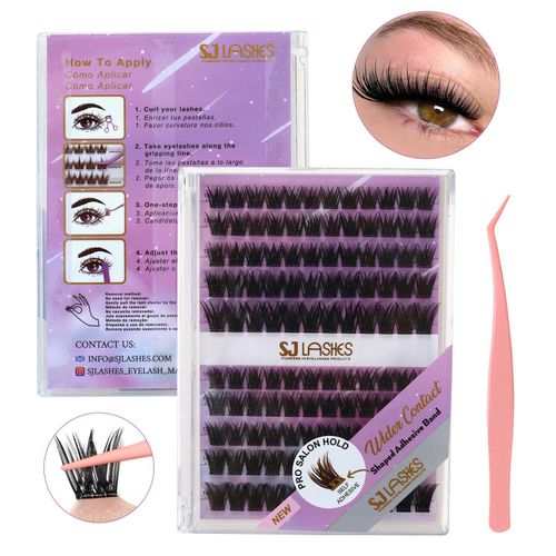 Kit de Cils en Grappes Auto-Adhésifs en une Étape - Extensions de Cils Sans Colle avec Bande Adhésive en Forme de W et Pince