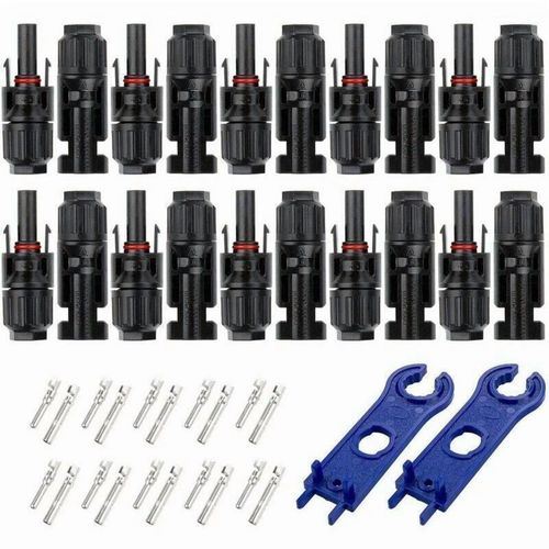 Lot de 10 paires de connecteurs MC4 mâle/femelle pour câbles de panneaux solaires photovoltaïques, accessoires pour câbles de panneaux solaires - Noir