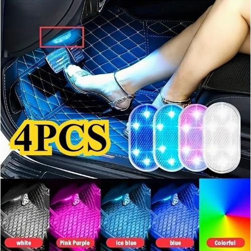 Lot de 4 lampes LED universelles rechargeables par USB pour sol de voiture, tactiles