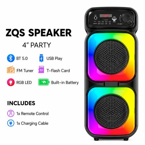 ZQS PartyBox Bluetooth LED 4 – Haut-parleur Portable Sans Fil avec Basses Puissantes, RGB LED, USB/TF/FM/AUX