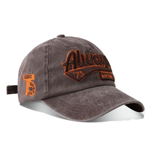 Chapeau de baseball homme, capuchon à empiècements en lettres lavées et vieillies, pour l'extérieur, avec protection solaire -----couleur café