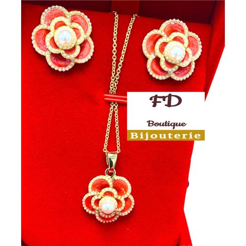 Ensemble Bijoux Or Plaqué Chaîne Et Boucles D’oreilles