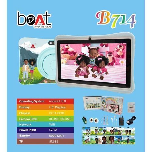 Tablette Educative enfant LuxuryTablette Educative BOAT 714 pour Enfant RAM 8 Go ,ROM 256 Go, Android 13.0 Contrôle parental A88, 7 pouces Android 10, 8Go de RAM, 128Go de ROM, Bluetooth, Wi-Fi, double caméra, contrôle parental