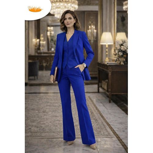 Ensemble Femme Chic 3 Pièces – Ensemble Talleur Gilet & Pantalon Tailleur Élégant – Coupe Slim – Bleu