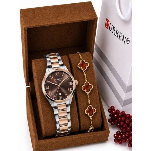 Montre dame Argent fond bleu en acier inoxydable + Bracelet offert