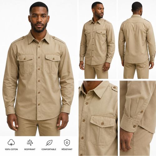 Chemise Tactique & Safari à Manches Longues – Beige / Khaki