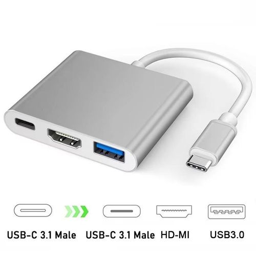 Hub USB-C 3 en 1, type C 3.0 vers station de connexion compatible HDMI, charge rapide PD, adaptateur 4K HD, diviseur pour MacBook, téléphone et ordinateur