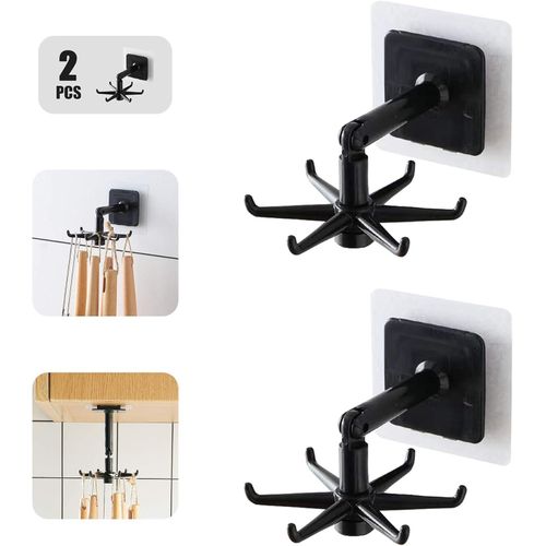 Crochet Rotatif Mural, Support Pivotant 360°, Porte-Serviette & Accessoires de Cuisine et Salle de Bain Ajustable, Support Robuste avec 6 Crochets, Adhésif