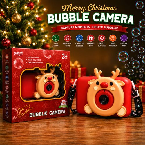 Bubble Camera Renne de Noël pour Enfants avec Lumières LED, Musique et Machine à Bulles Intégrée – Cadeau de Noël pour Garçons et Filles dès 3 Ans
