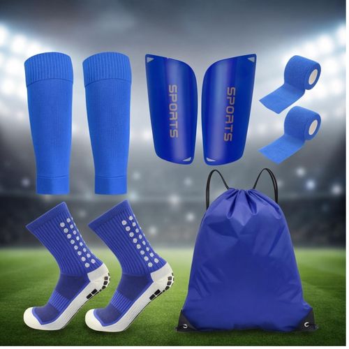 Lot de 5 pièces : Sac à ballon à cordon, chaussettes de football, protège-tibias et jambières pour hommes et femmes Équipement d'entraînement sportif, manchons de compression et bandes de maintien.