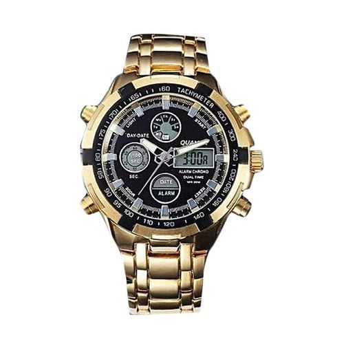 Montre Homme Analogique Et Numerique Avec Chrono Intégré - Noir/Or