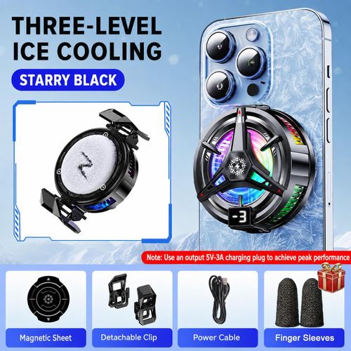 Refroidisseur de téléphone portable magnétique avec clip, Ventilateur de refroidissement de téléphone RGB, Refroidisseur pour téléphone portable, Ventilateur radiateur léger et portable à trois vitesses pour le jeu sur mobile, diffusion en direct