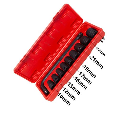 Jeu de 10 douilles mecanique, coffret douilles noires haute resistance, cle en L douille automobile, kit outillage reparation voiture moto, coffret douille rouge pas cher, douille 10mm a 24mm garage, outil desserrage goujon roue,
