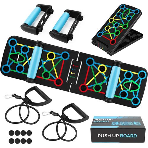 Planche Pompe Musculation 17 en 1, Push Up Board avec Antiglisse Poignées avec 2 cordes de résistance élastiques et poignée, pour Le Fitness à Domicile