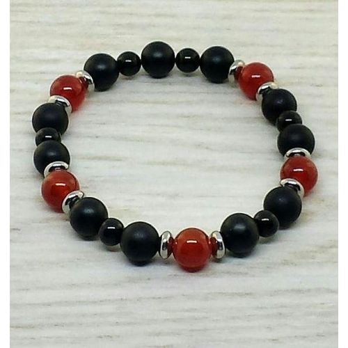 Bracelet en Pierre naturelle de Onyx-Obsidienne-Cornaline