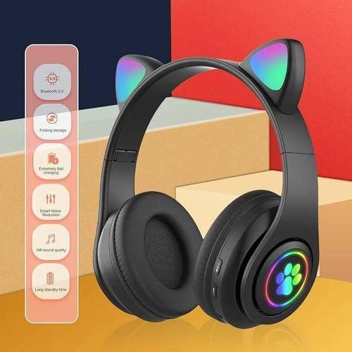 Puissant Casque Bluetooth Oreille De Chat Sans Fil Avec Lumière - NOIR