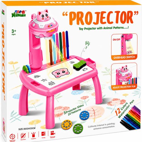 Tableau Projecteur Éducatif pour Enfants dès 3 Ans – Table de Dessin et Coloriage Interactive avec 3 Diapositives, 24 Motifs Animaliers et 12 Feutres de Couleur