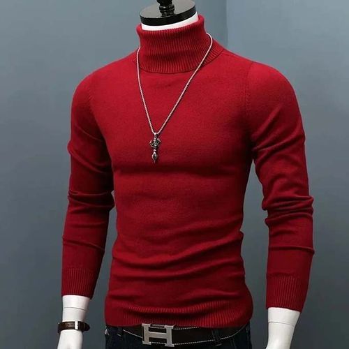Pull à Col Roulé épais Et Chaud Pour Homme, Vêtement De Marque, Col Haut, Couleur Rouge