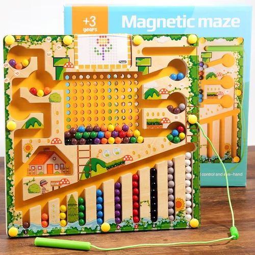 Jeu éducatif en bois, puzzle magnétique à perles, ludique et éducatif pour la petite enfance