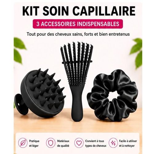 kit capillaire 3 pièces, peigne démêlant ,chouchou satin , brosse de massage