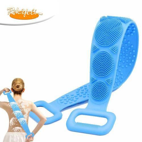 Brosse corporelle en silicone double face flexible - Bleu