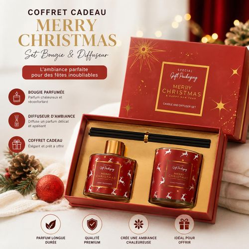 Coffret Cadeau Bougie Parfumée & Diffuseur d’Ambiance – Rouge