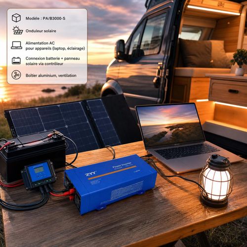 Convertisseur de Tension Solaire ZYY PA/B3000-S (3000W) – Transformateur 12V en 220V AC pour Système Solaire, Électroménager, TV, Réfrigérateur & Éclairage