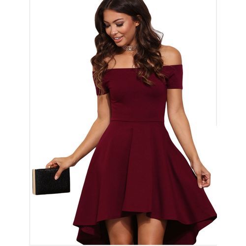 Robe Volante Col Bateau - Rouge