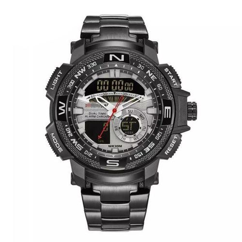 Montre Homme En Acier Inoxydable à Cadran, Avec Calendrier-Modèle - Idéal Pour Le Business - Noir NB
