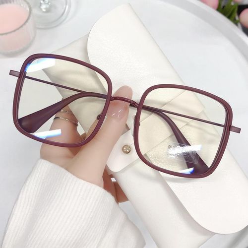 Lunettes Anti-Lumière Bleue Carrées Ultra-Légères pour Femmes – Monture Métal Bordeaux sans Correction