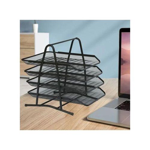 Bac À Documents 4 Niveaux En Maille Métallique Desktop Organiseur Basket Tray étagères - Noir BV