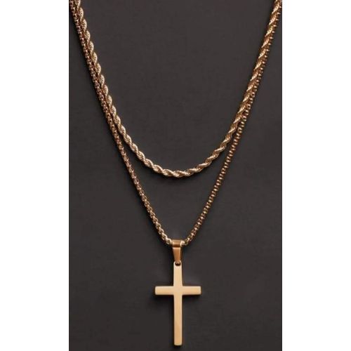 Deux Chaine Mixte A Médaillons Crucifie