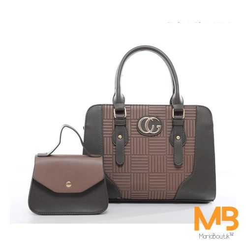 MBK Ensemble Sac à main 2 en 1 grande dame moyen format - brun clair