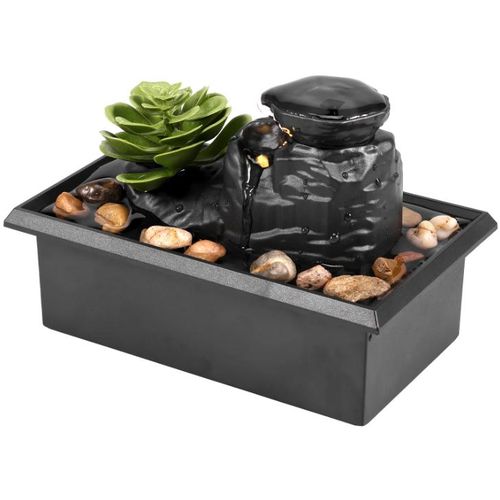 Décorations D'ornements D'eau Qui Coule, Fontaine De Cascade Intérieure,Fleurs Artificielles En Pot Ornements De Fontaine à Eau Courante USB, Ornements De Fontaine De Bureau, Avec Galets